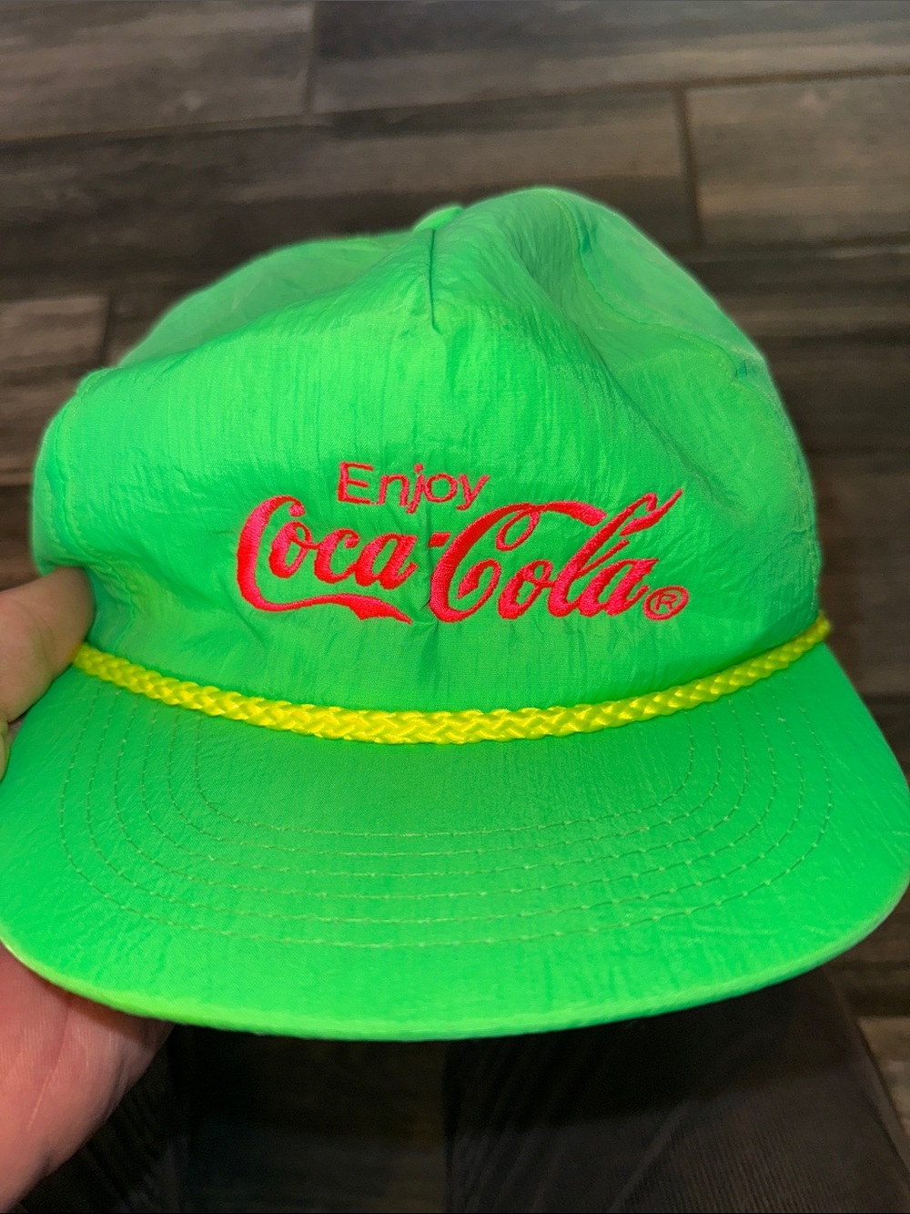 Coca Cola Neon Green Cap with Yellow Rope and Red Logo